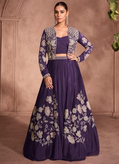 Purple Chinnon Silk Emroidery Work Wedding Wear Lehengha choli exporters in Sura
