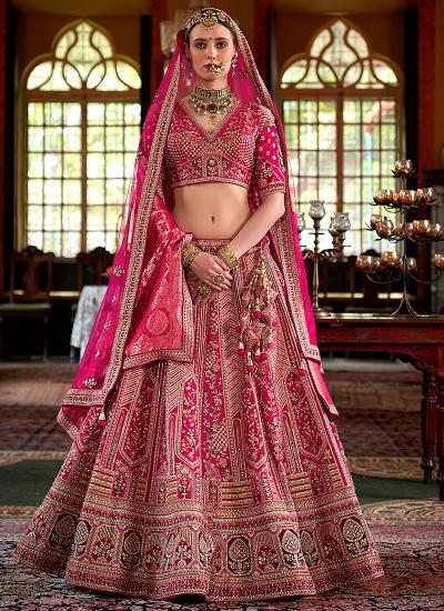 Rani Pink Tone Silk Sequin Work Wedding Wear lehenga choli wholesale rate