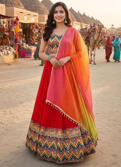 Red Malai Silk Printed Work Festival Wear wholesale lehenga choli in surat