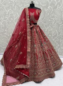 Red Matka Silk Embroidery Work Wedding Wear Wholesale lehenga choli suppliers