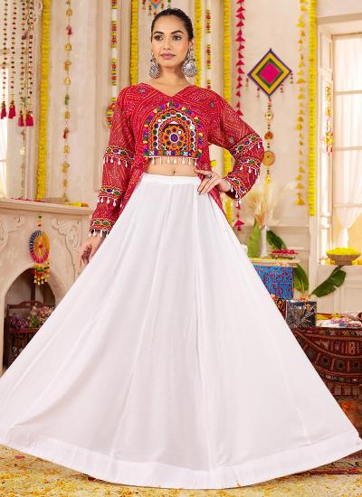 Red Rayon Faux Georgette Navratri Lehenga choli online shopping wholesale