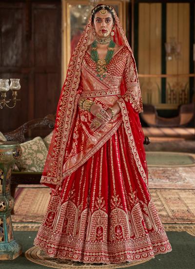 Red Tone Silk Heavy Embroidery Work Wedding Wear lehenga choli online shopping indian rupees