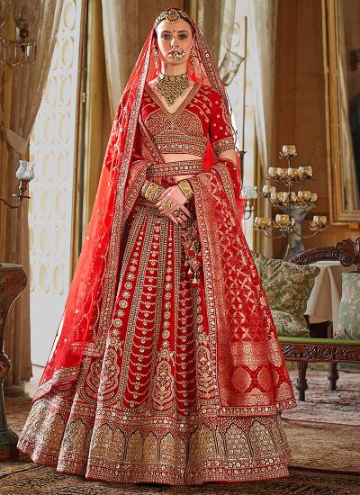 Red Tone Silk Sequin Work Wedding Wear Designer lehenga choli wholesale