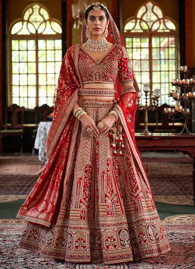 Red Tone Silk Sequin Work Wedding Wear lehenga choli wholesaler