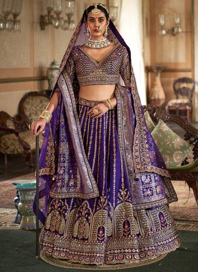 Royal Blue Tone Silk Heavy Embroidery Work Wedding Wear indian lehenga wholesale