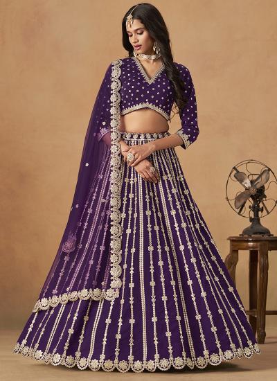 Royal Purple Art Silk Thread Work Wedding Wear Designer lehenga manufacturers in Surat
