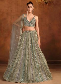 Saga Green Heavy Net Thread Embroidery Work Party Wear Lehenga choli wholesale market