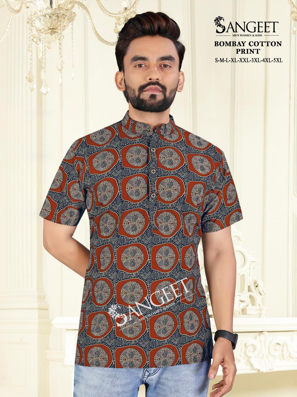 Sangeet bombay cotton print mens wear short kurta store in surat