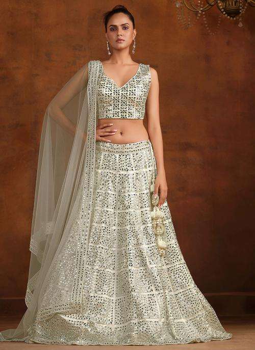 White Heavy Net Thread Embroidery Work Party Wear Lehenga choli wholesale market