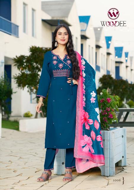 Woodee sargam rayon 3 pcs kurti wholesale clothing store in india