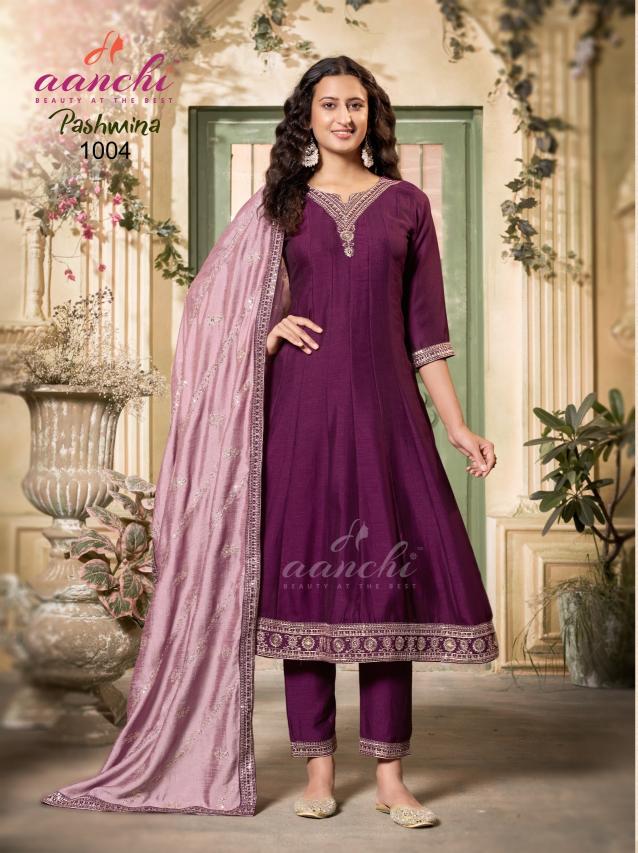 Aanchi pashmina flair 3pcs anarkali kurtis wholesale in mumbai
