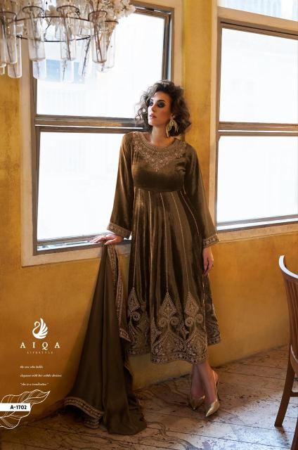 Aiqa Grey And Gold  Wholesale salwar suits in Surat