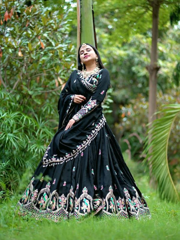 Big Flair 9 Pc-538 Black Chinon Bulk lehenga choli suppliers