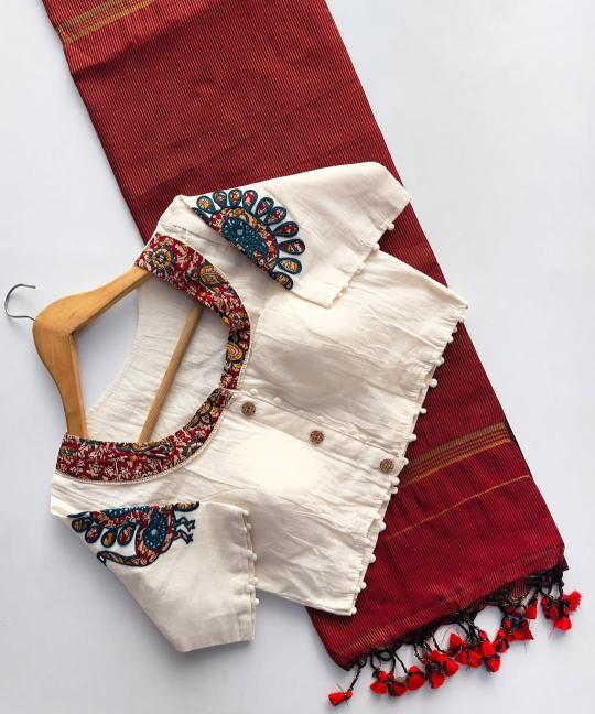 Blousewala khadi cotton saree with blouse online wholesale clothes 