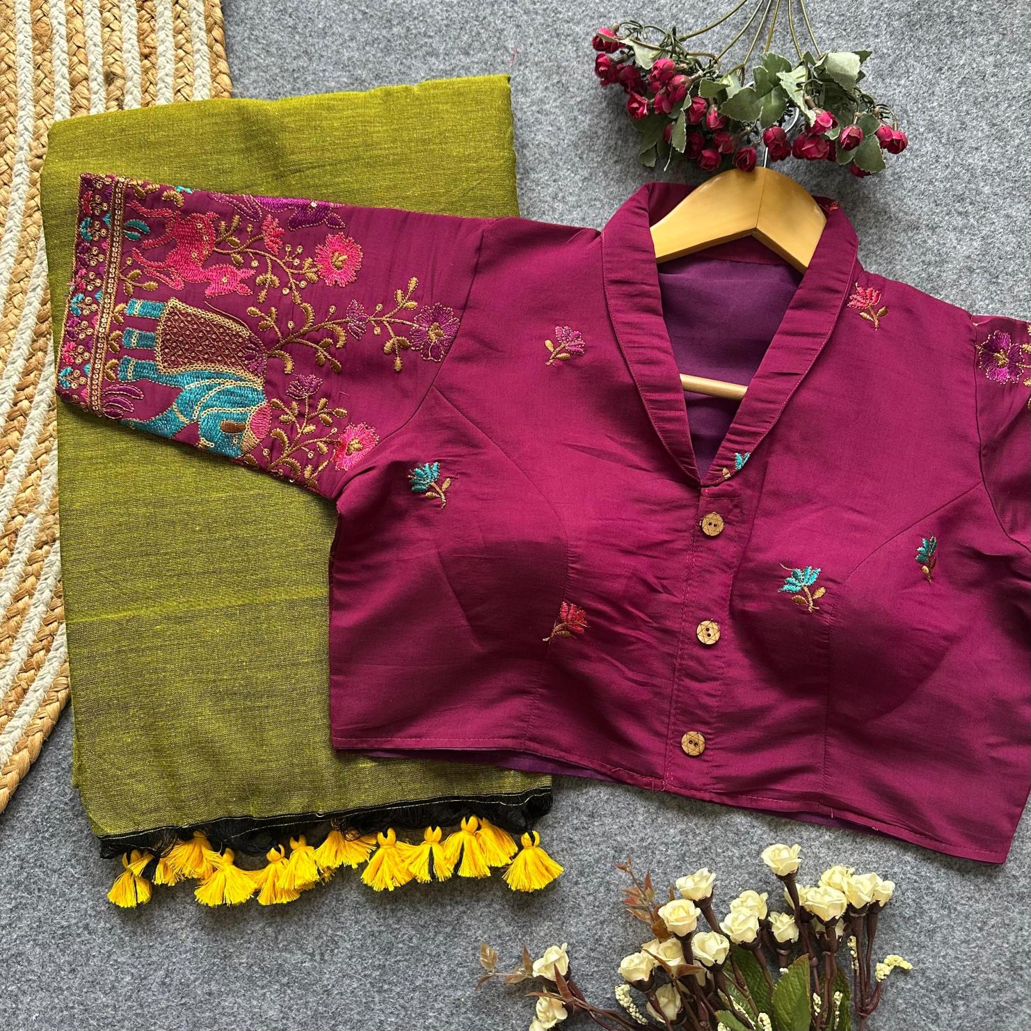 Blousewala khadi cotton saree with blouse wholesale india clothing