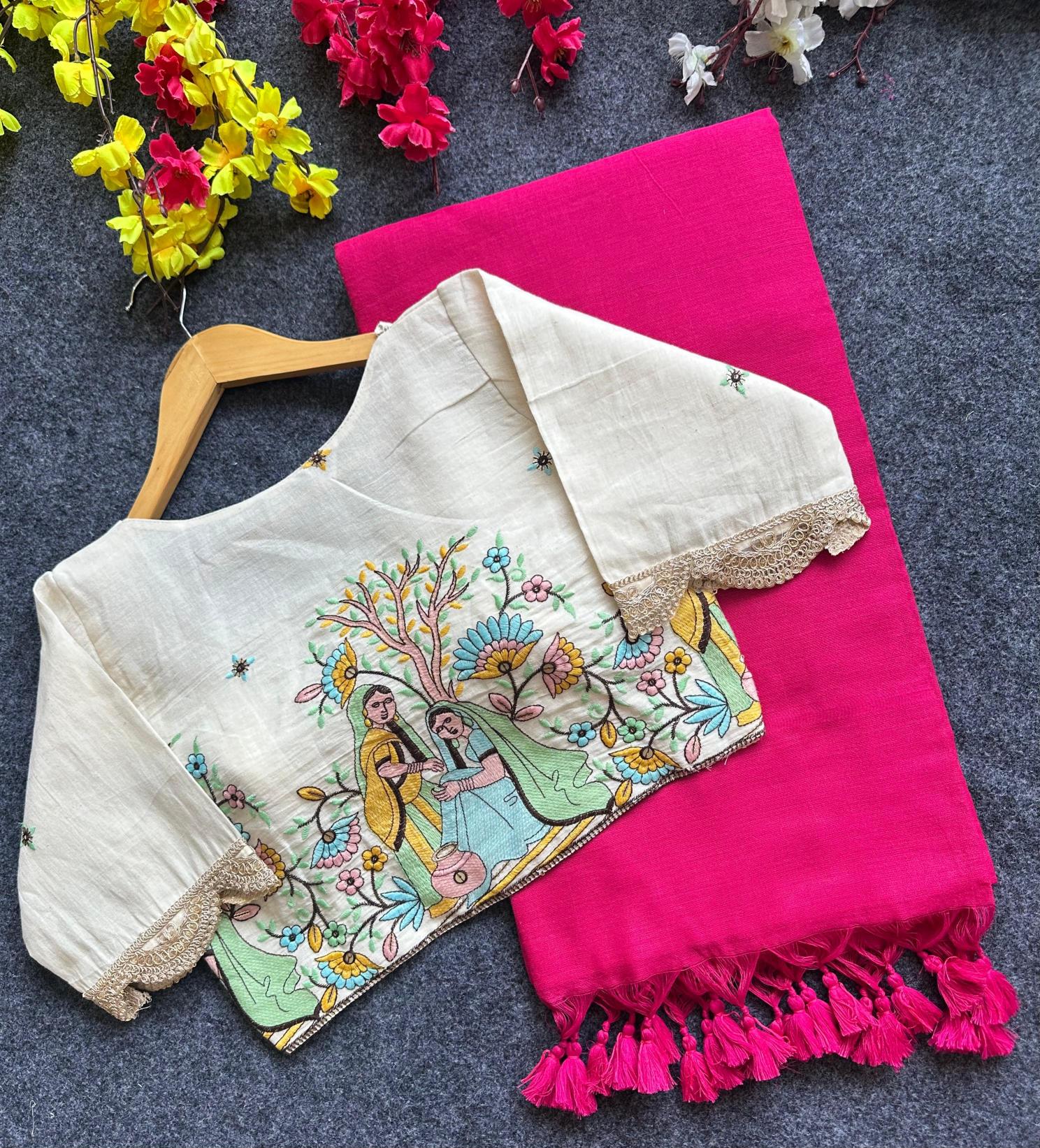 Blousewala khadi cotton saree with blouse wholesale shop in surat