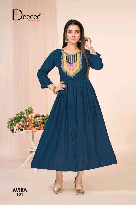 Deecee avika flared long ghera pattern big size kurti wholesaler surat