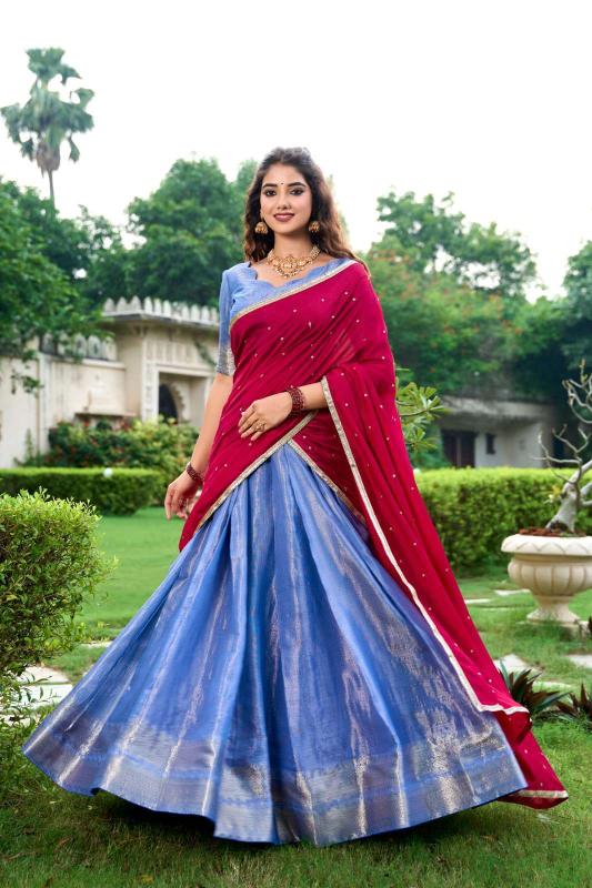kesariya kanchipuram Blue Lehengha choli exporters