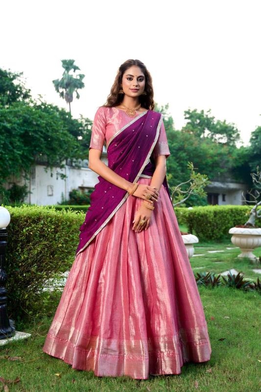kesariya kanchipuram Pink Designer Lehengha choli online