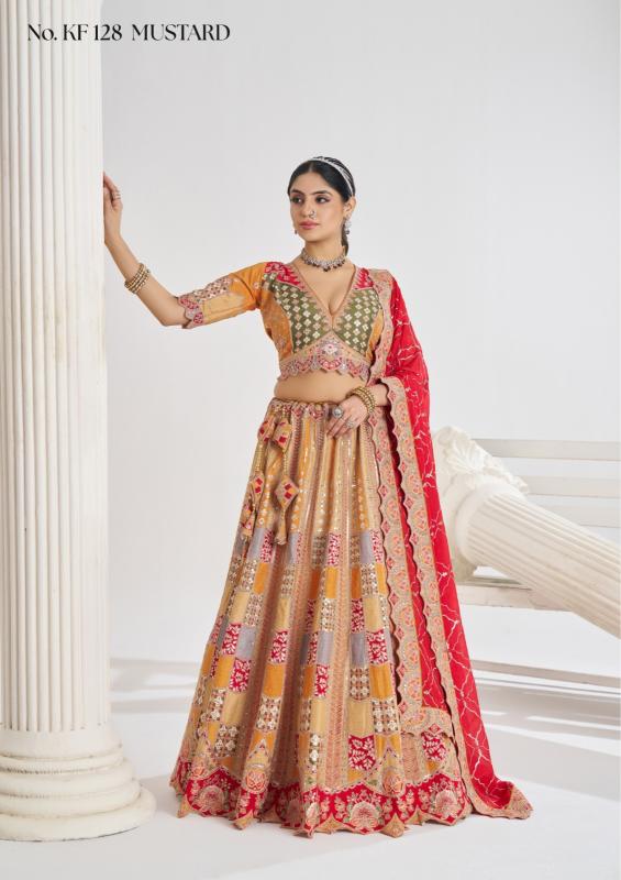 KF-128 Banarasi silk Mustred Wholesale Lehenga choli market in Kolkata
