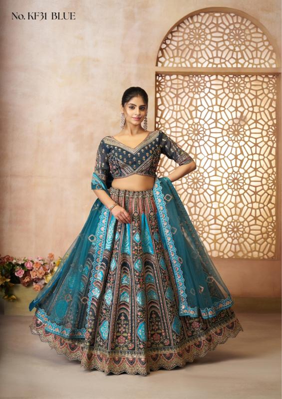 KF-31 Banarasi silk Blue Affordable lehenga choli wholesalers in Gujarat