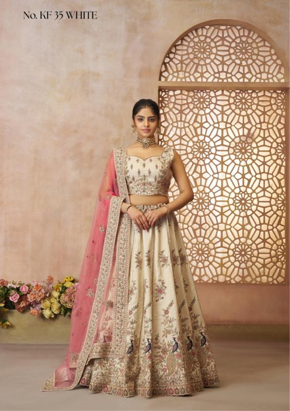 KF-35 Zari Silk White Lehenagha choli online shopping
