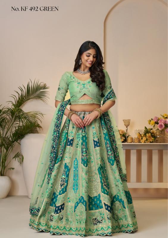 KF-492 Banarasi silk Green Lehenagha choli wholesale price