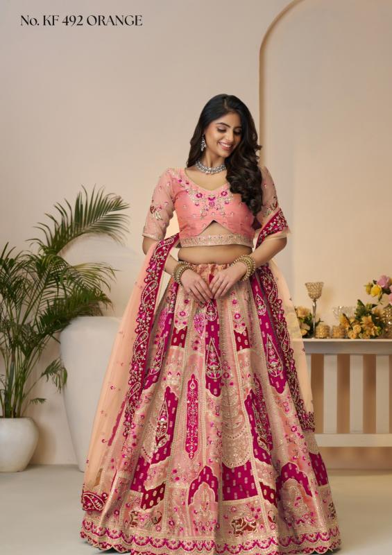 KF-492 Banarasi silk Orange Designer lehenga choli in Ahmedabad