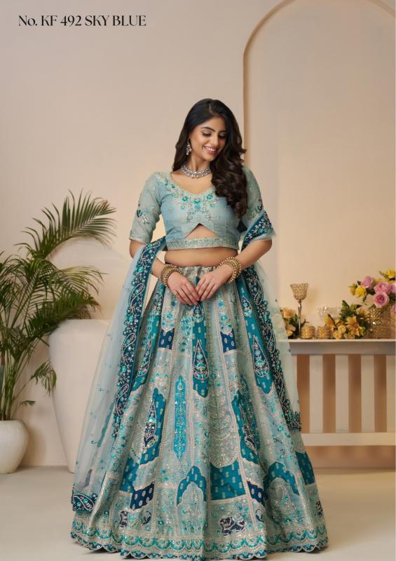 KF-492 Banarasi silk Sky Blue Lehenagha choli designs