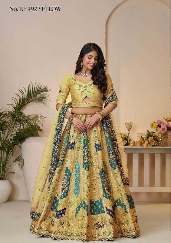 KF-492 Banarasi silk Yellow Bridal lehenga choli in Ahmedabad