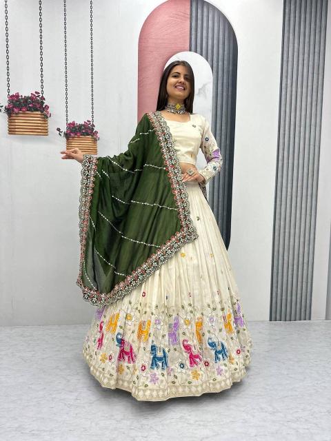 Launching Wedding wear Tissue Silk Green Wholesale lehenga choli