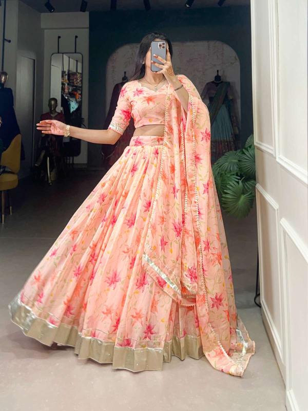 lnb 1036 tabby silk Orange Handcrafted lehenga choli suppliers