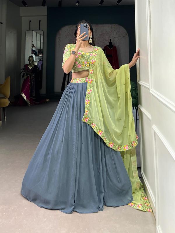 LNB 1402 Georgette Gray and Pista best wholesale Lehengha choli market in india