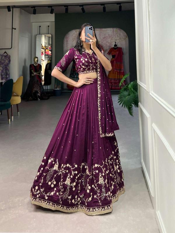 lnb 1404 thread embroidered vichitra silk Maroon Lehenga choli for sangeet Mumbai