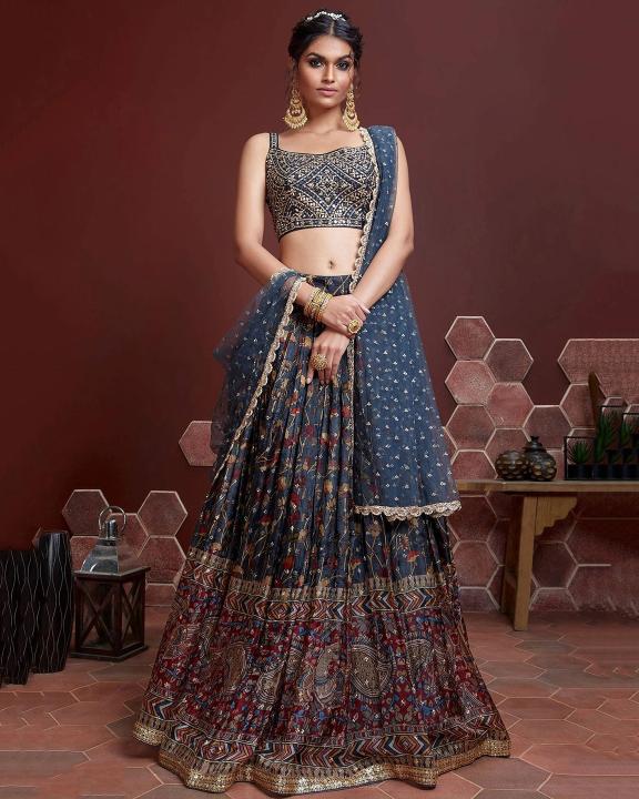 Mandakini vol - 1 Chinnon Blue Lehenga Choli Wholesalers in Mumbai