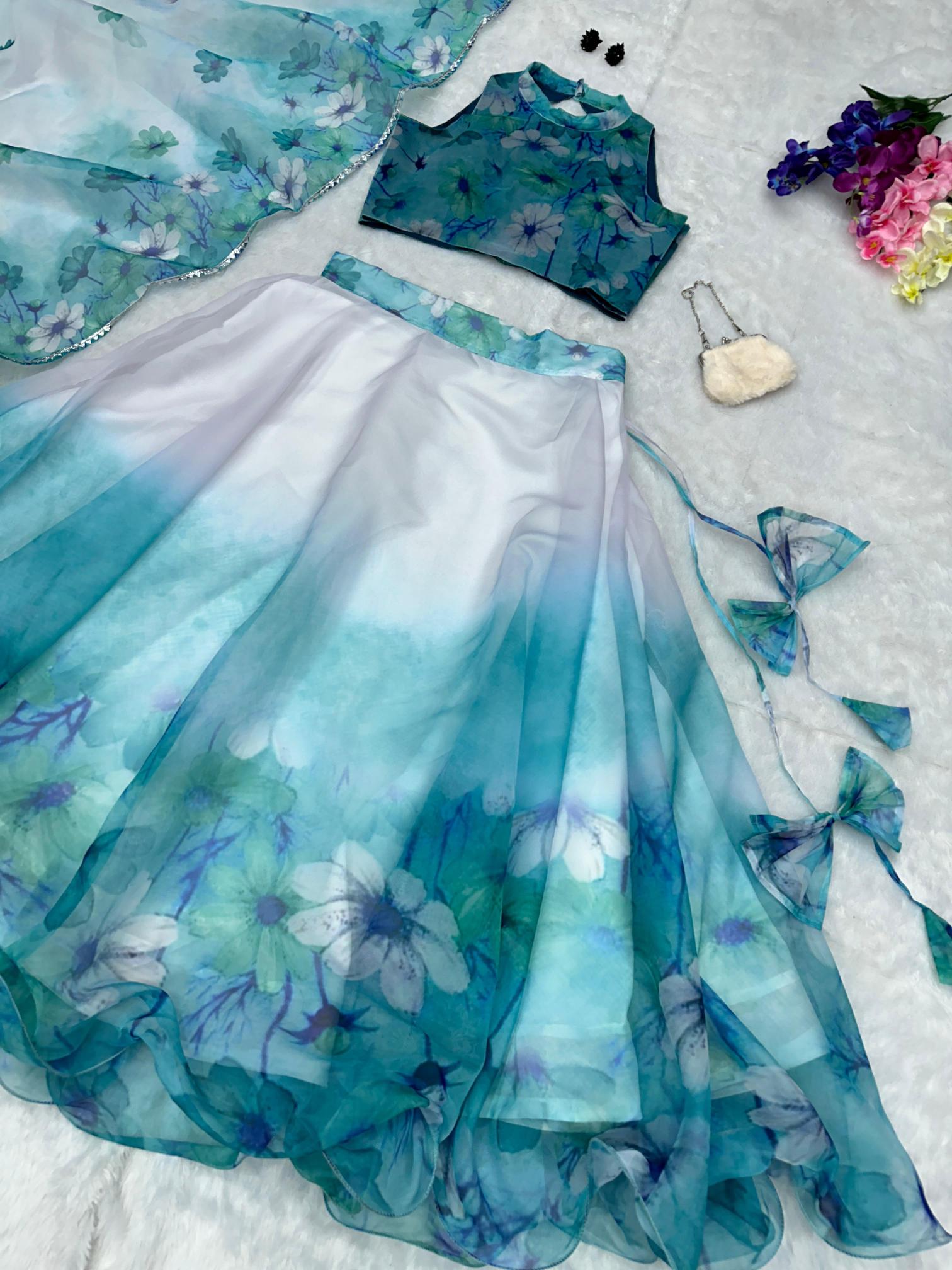 Modern SCnx 1005 organza Blue Traditional lehenga wholesale market in India