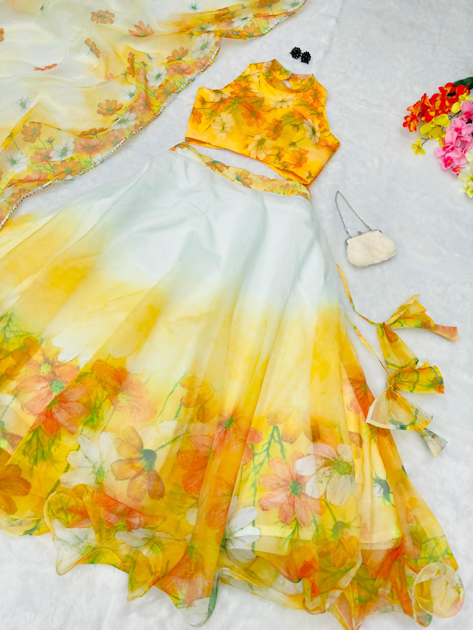 Modern SCnx 1005 organza Yellow Fancy lehenga choli manufacturers
