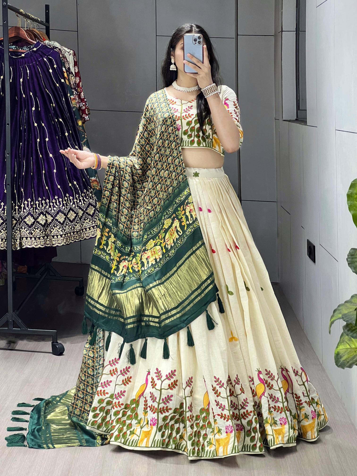 Traditional Cotton GRN Traditional lehenga choli wholesale