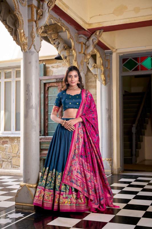 Vrinda  tusser silk Blue Latest Lehengha choli designs