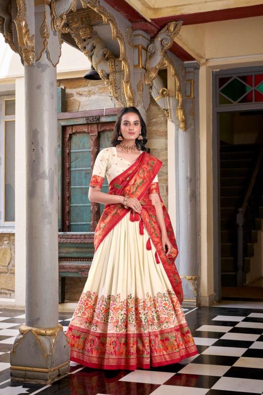 Vrinda  tusser silk White Custom Lehengha choli