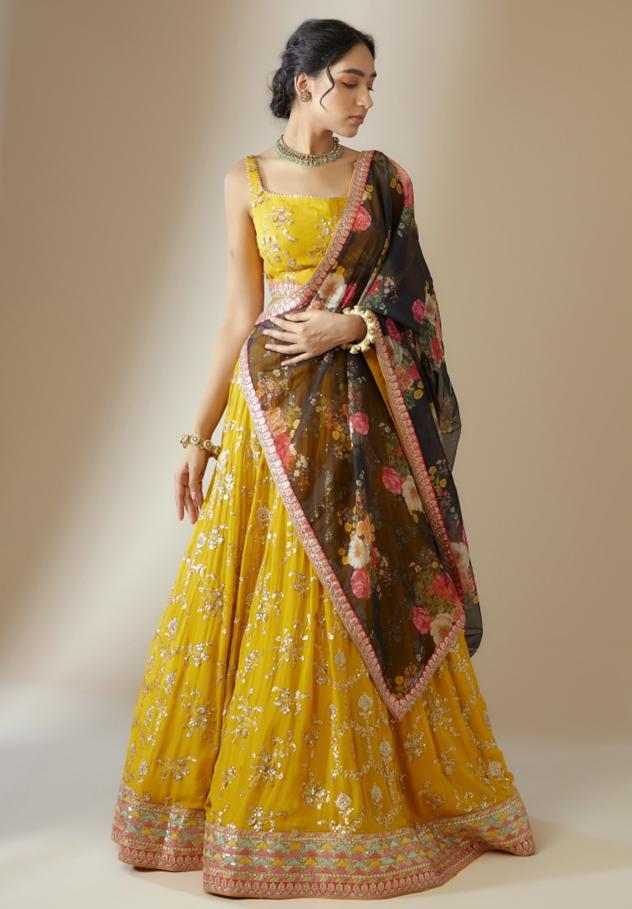 Zeel Clothing Vol 28 Georgette Yellow lehenga choli manufacturers in Ahmedabad