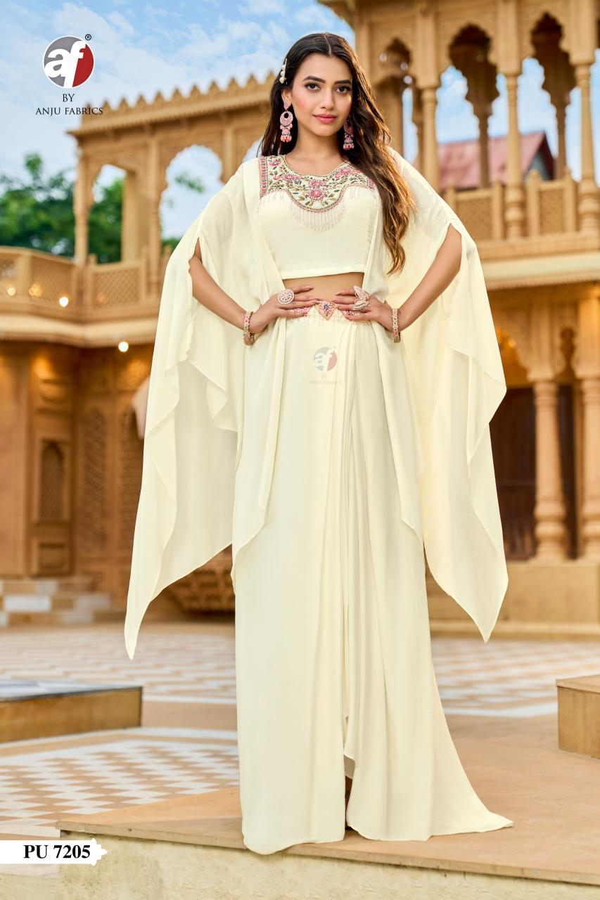 A/f poncho style jacket with crop top & skirt surat designer latest 