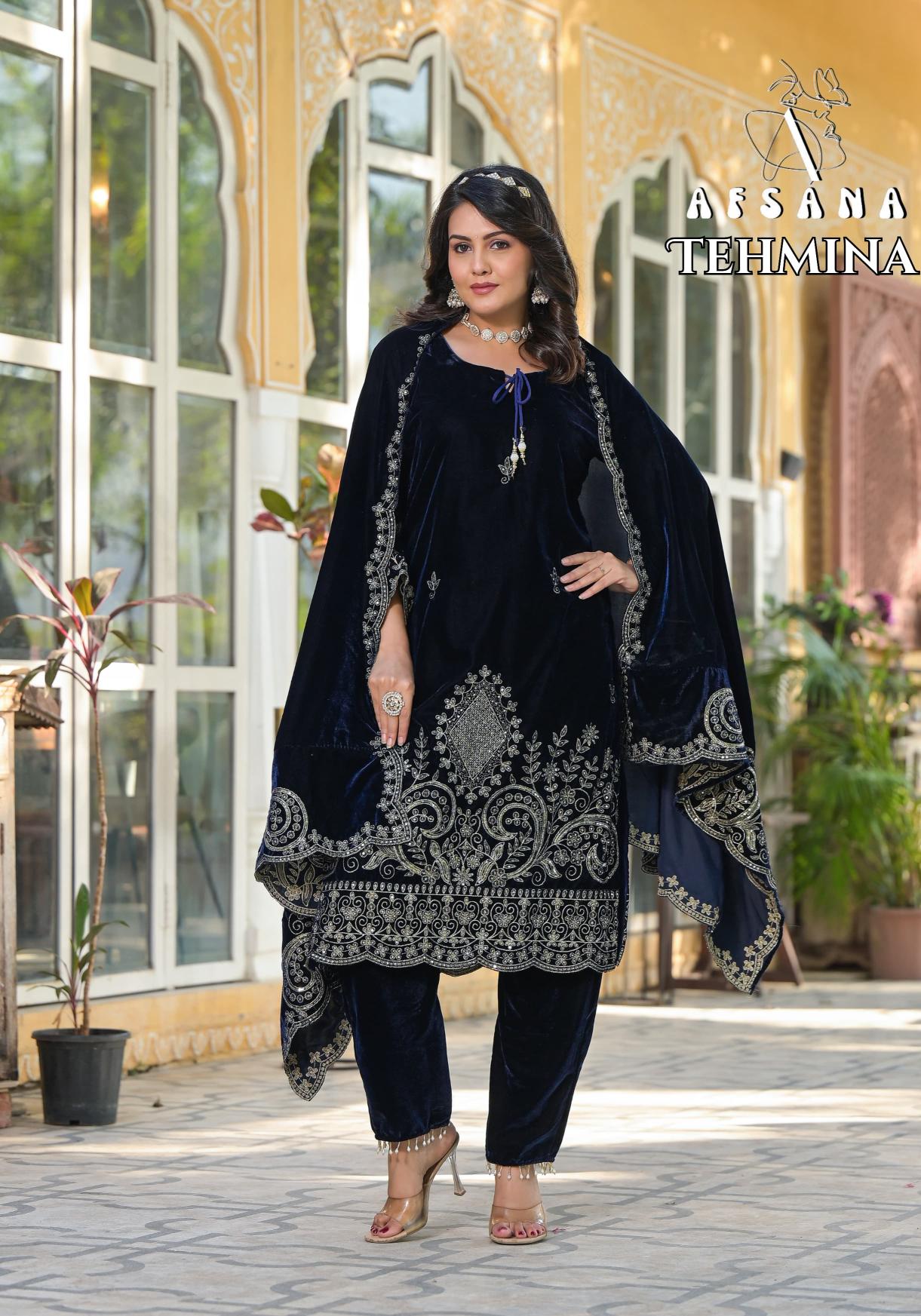Afsana tehmina velvet original pakistani lawn suites wholesale