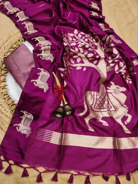 Akshara tradional zari weaves cow on pallu saree market