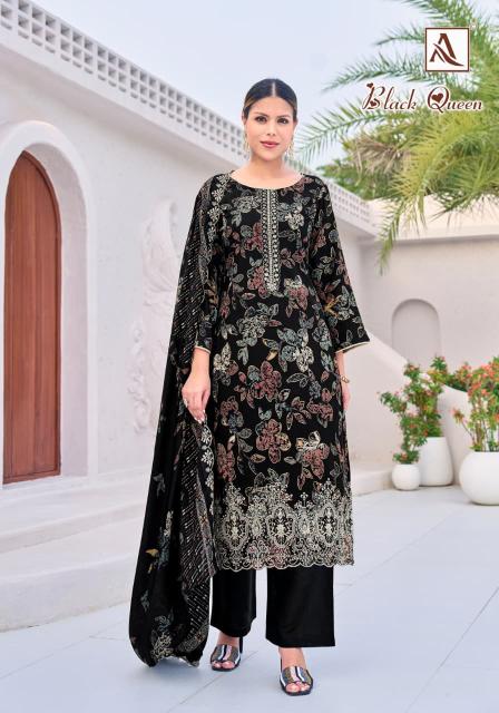 Alok suit black queen printed non catalogue wholesale dress material distributors