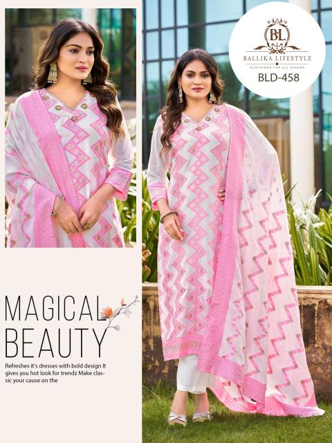 Ballika 3pcs white embroidered kurtis wholesale