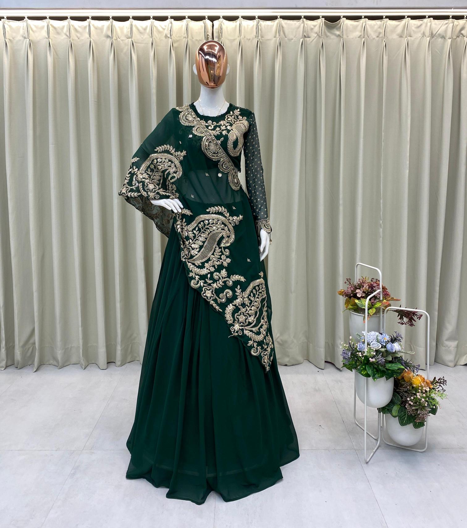 BE-400 GEORGETTE Green Wholesale Lehengha choli market in India