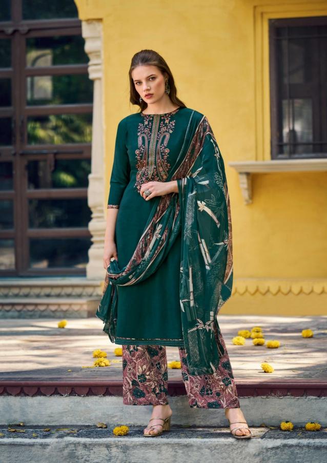 Belliza ruhaniyat stone and zari work dress materials at wholesale price