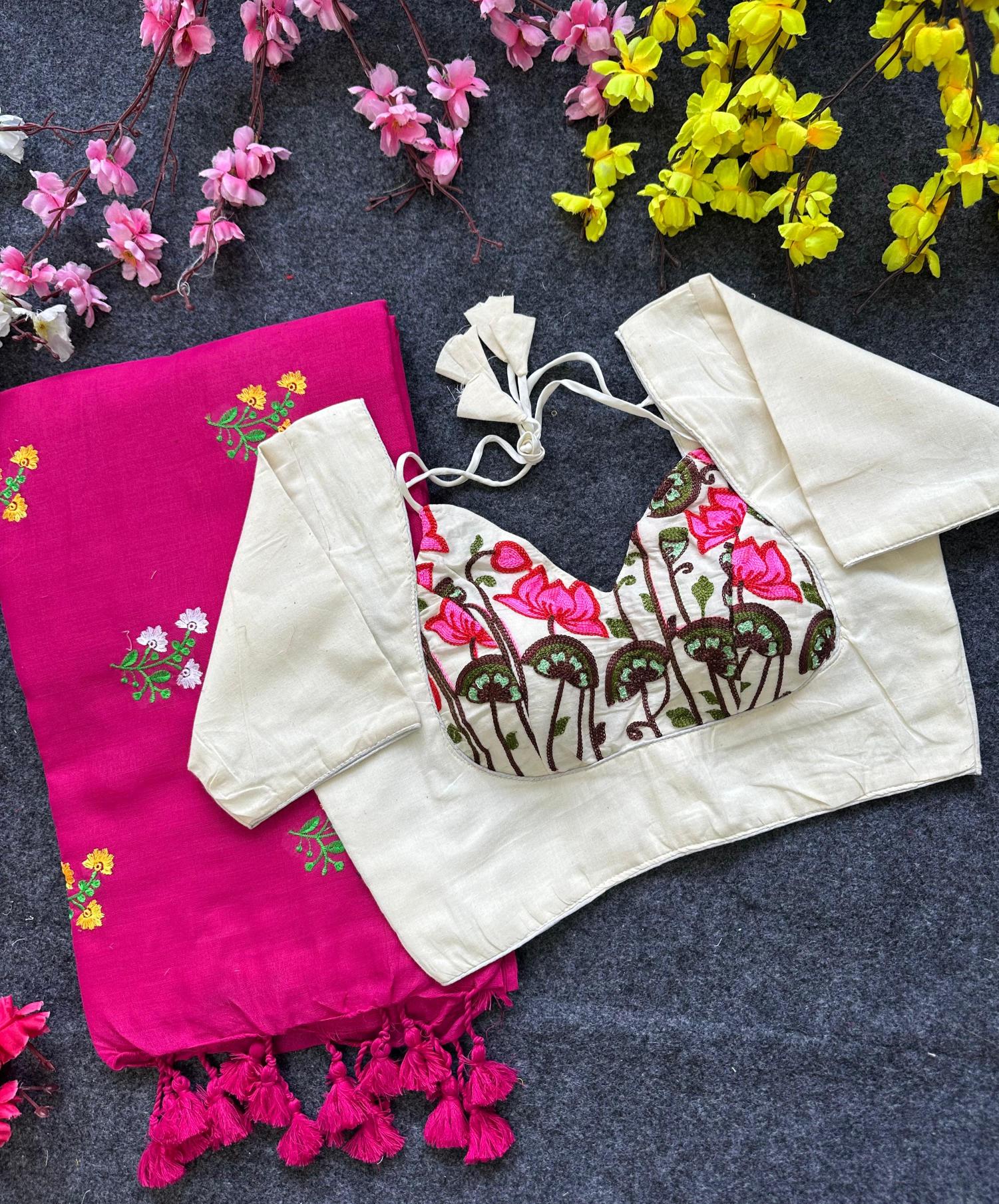 Blousewala khadi cotton saree with blouse surat