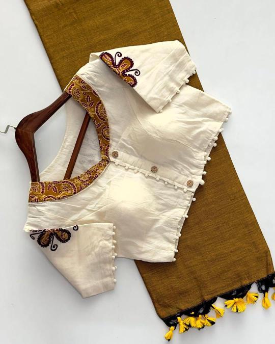 Blousewala khadi cotton saree with blouse surat wholesale bazaar